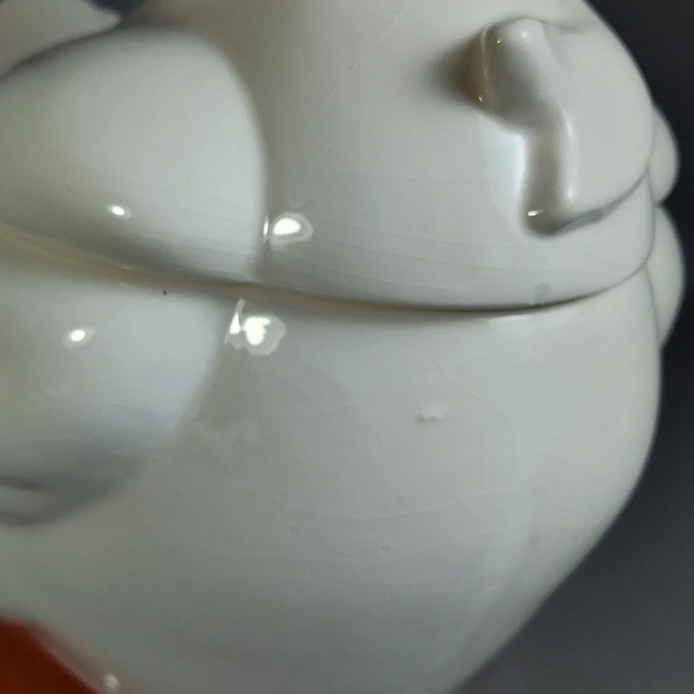 Vtg Mother Goose Ceramic Cookie Jar W/Blue Ribbon & Orange Feet Cottagecore 13